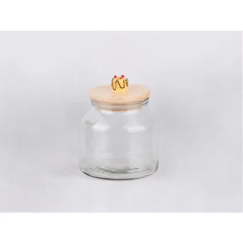 Zücev Jar 16x21 cm With Wooden Lid Single Simple Glass Jar