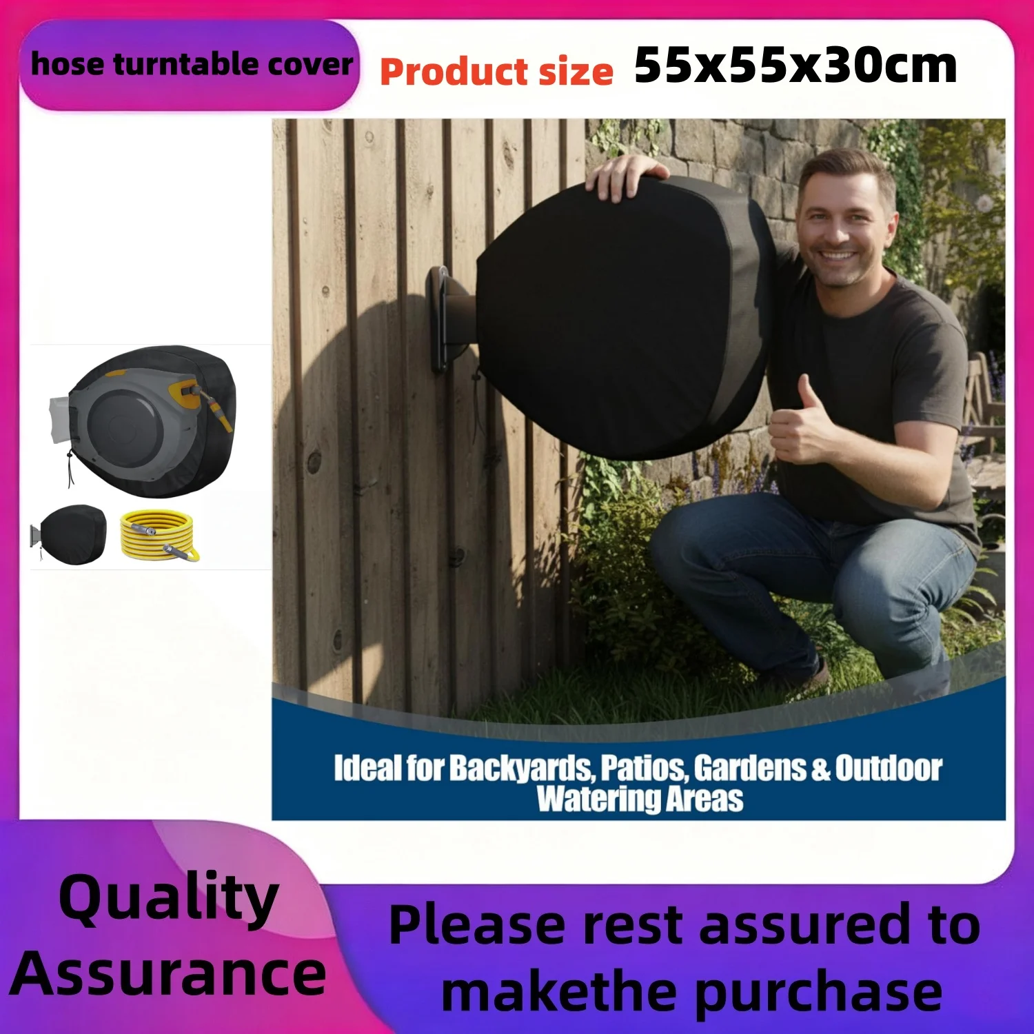 Garden Hose Reel Cover, Heavy-Duty  Waterproof UV-Resistant Oxford Protector, hose Wall-Mounted Hose Reels (Circle)