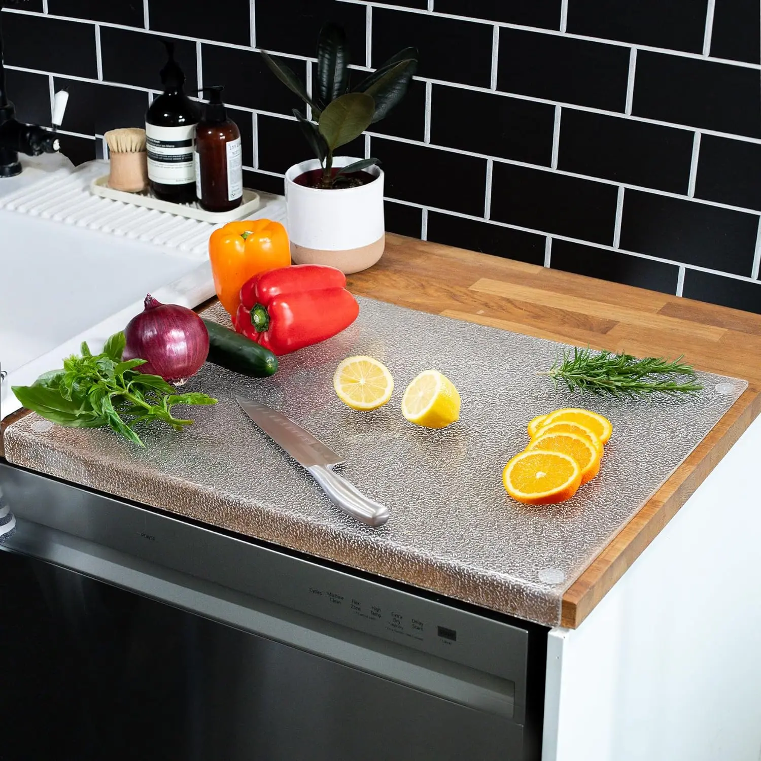 

Acrylic Glass Grain Cutting Board With Lip Anti-slip Clear Kitchen Cutting Chopping Boards Countertop Protector Kitchen Gadget