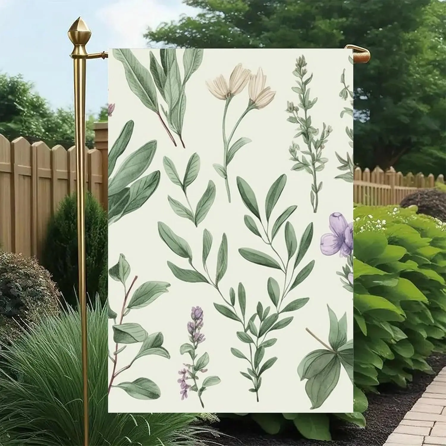 Green Flower Herb Sage Leaves And Branches Garden Flags for Home, Holiday Yard Decorations for All Seasons, Personalized Fla GGO