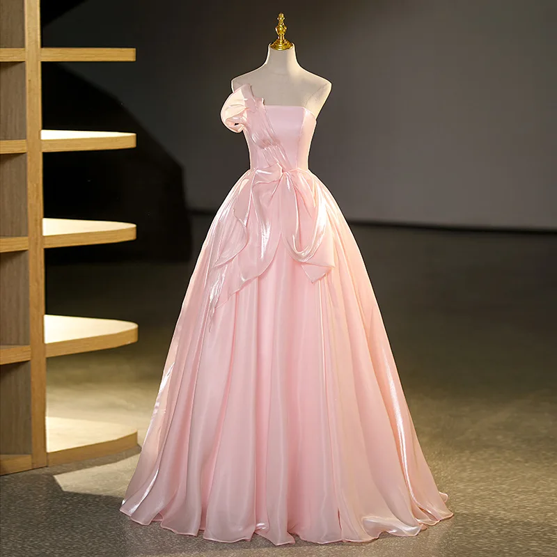 Vestido de noite de banquete, vestido longo feminino, emagrecimento, presentador de socialite, temperamento francês elegante sem alças, vestido sofisticado