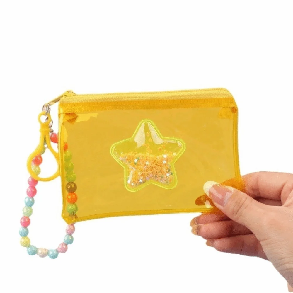 Cute Quicksand Coin Purse PVC Colorful Small Wallet with Beaded Lanyard Transparent Travel Storage Bag
