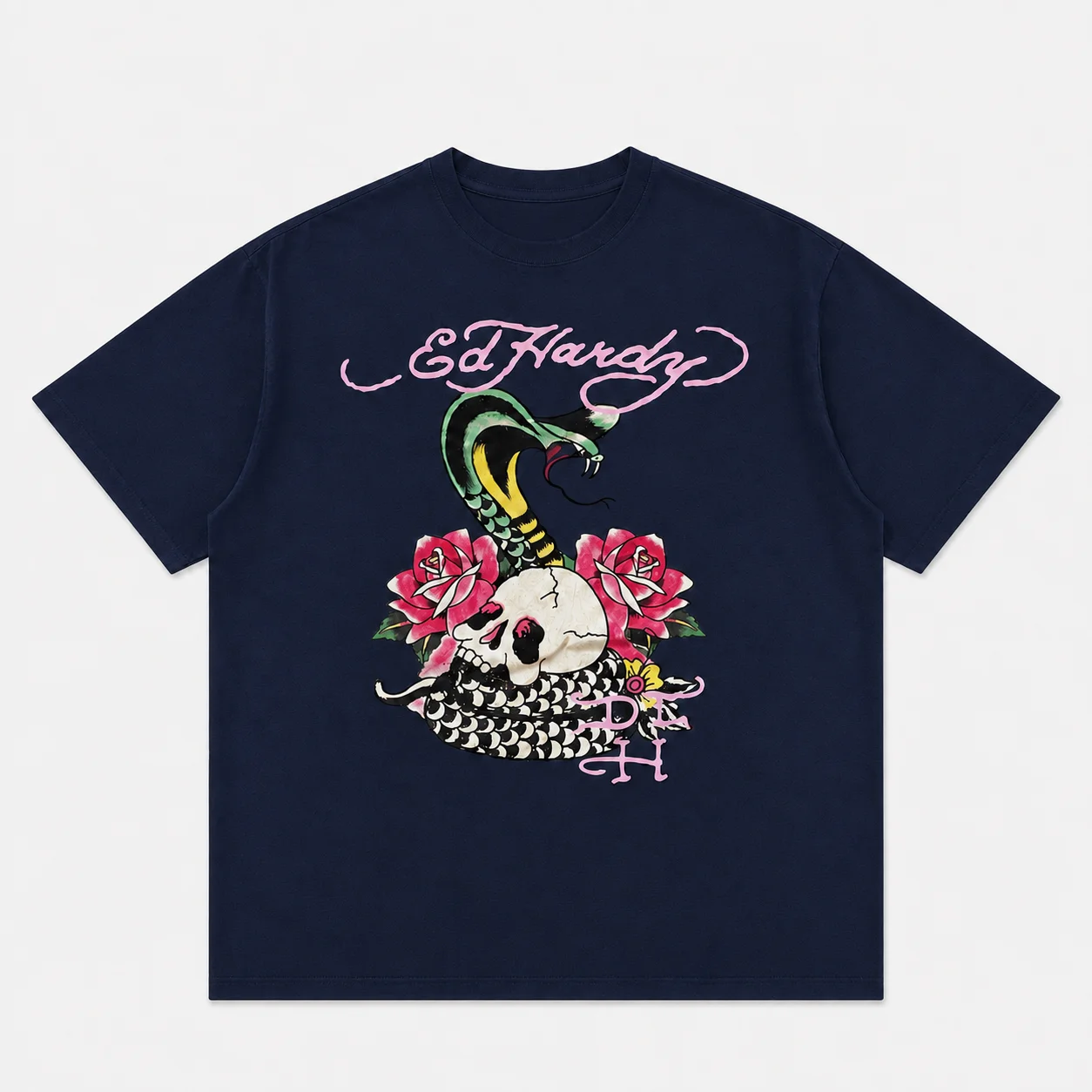 Ed Hardy Schlangenschädel-Rosen-Tattoo-Print T-Shirt Unisex Locker Geschnitten Übergroß Harajuku Streetwear Baumwolle Sommer Grafik Herren T-Shirts – Detail 6