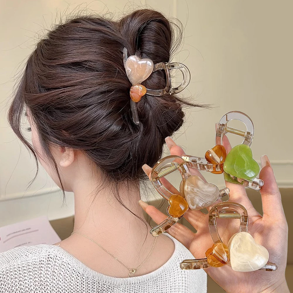 

Ins Style Heart Hair Claws Medium Size Acrylic Jaw Clips Women Girls Ponytail Holder Barrettes Summer Beach Casual Headwear