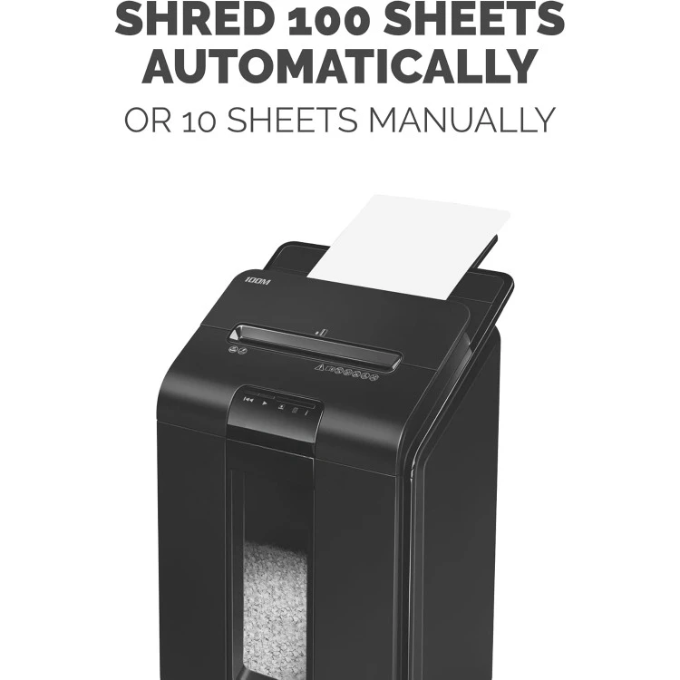 AutoMax Micro-Cut 100M Commercial Office Auto Feed 2-in-1 Paper Shredder with 100-Sheet Capacity