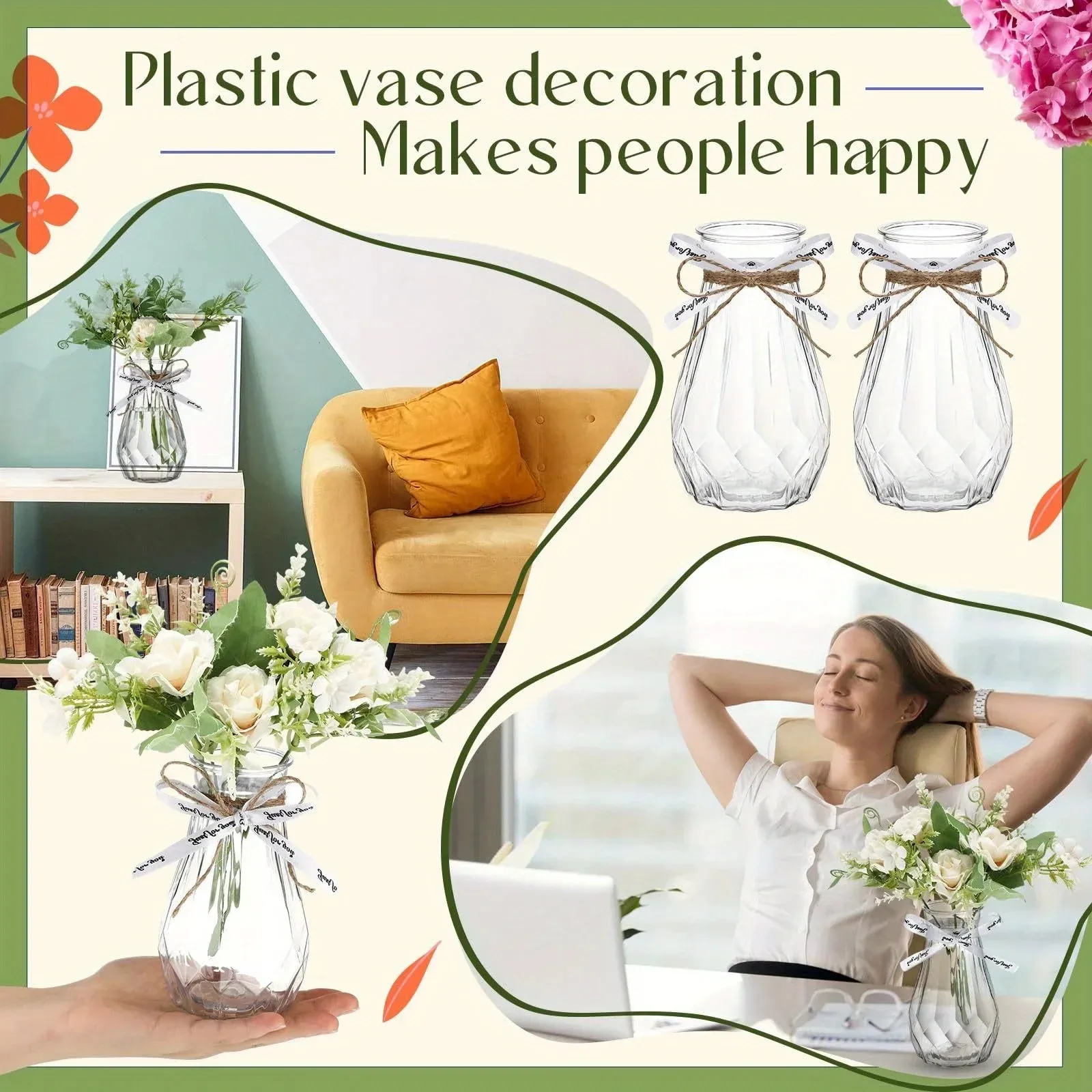 2026 latest models diamond pattern clear plastic vase, unbreakable transparent flower holder for home wedding decor