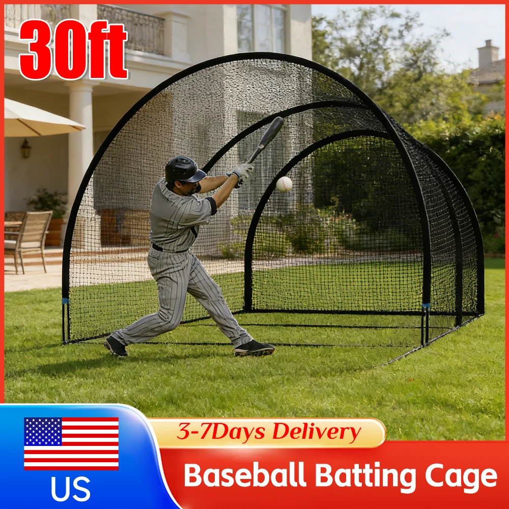 

Сетка для бейсбольной баттинг-клетки 30x10x8 футов, 30x13x9 футов, портативное тренировочное оборудование для отработки ударов, подачи, гольфа, софтбола на заднем дворе ﻿