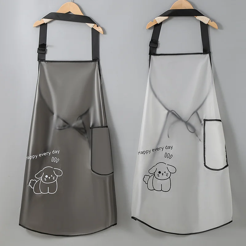 Water Resistant Oil Resistant TPU Apron Protective Semi Transparent Adjustable Hanging Neck Cute Cartoon for Women Kitchen