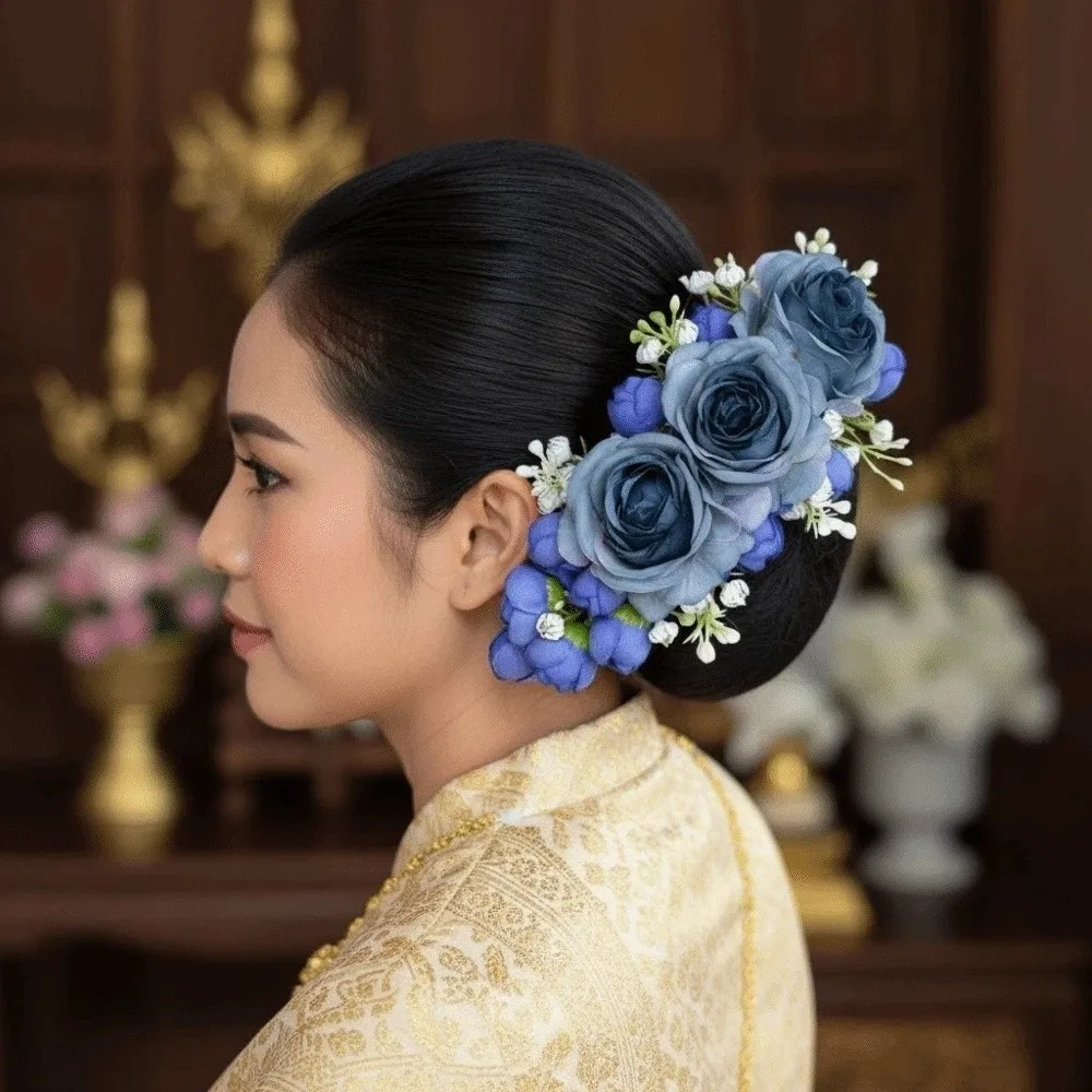

Hair Accessories Sweet Flowers Hairpin Thai Style Rose Rose Hair Comb Floral Headwear Plastic Chignon Hair Clips Banquet