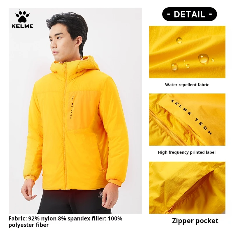 Kelme Jaket pendaki gunung pria, jaket katun bertudung ringan luar ruangan untuk musim dingin, dingin dan tahan angin, hangat, Hiking dan mendaki gunung