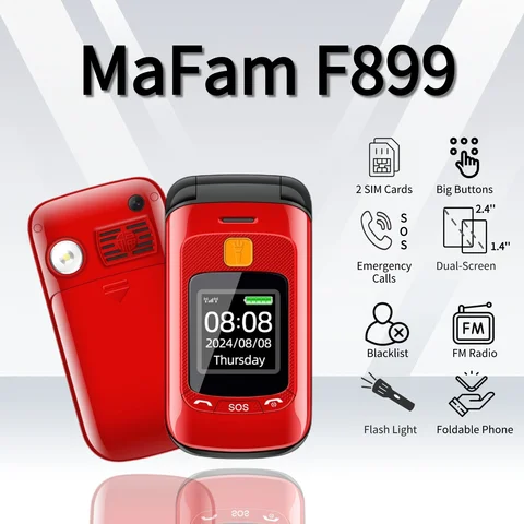 Mafam f899 sênior flip display duplo recurso telefone sos 2sim botão grande dial tocha clamshell móvel estilo retro telefone durável