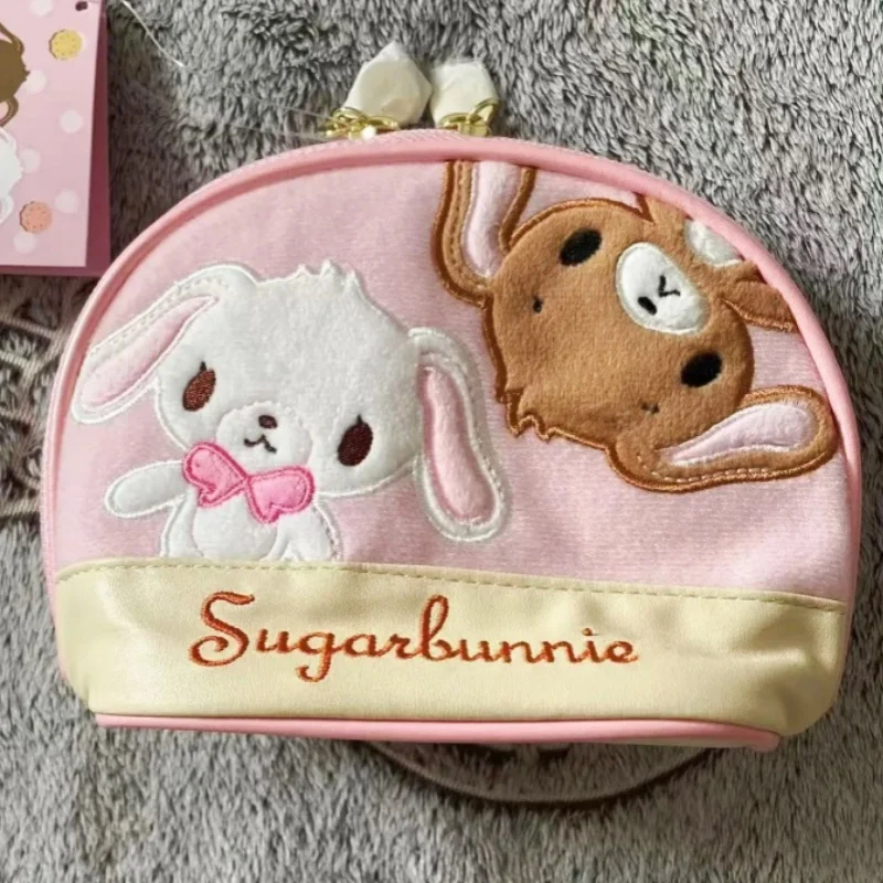 Novo sanrio sugarbunnies saco de maquiagem bonito portátil escudo saco de armazenamento kawaii zíper portátil sacos de lavagem de armazenamento ins meninas presentes