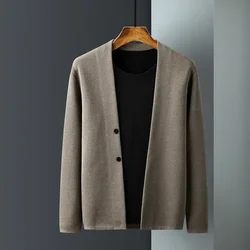 Man Clothes Solid Color Business Black Knitted Sweaters for Men Cardigan Plain Over Fit Knit Long Sleeve 100% Knitwears Mode Old