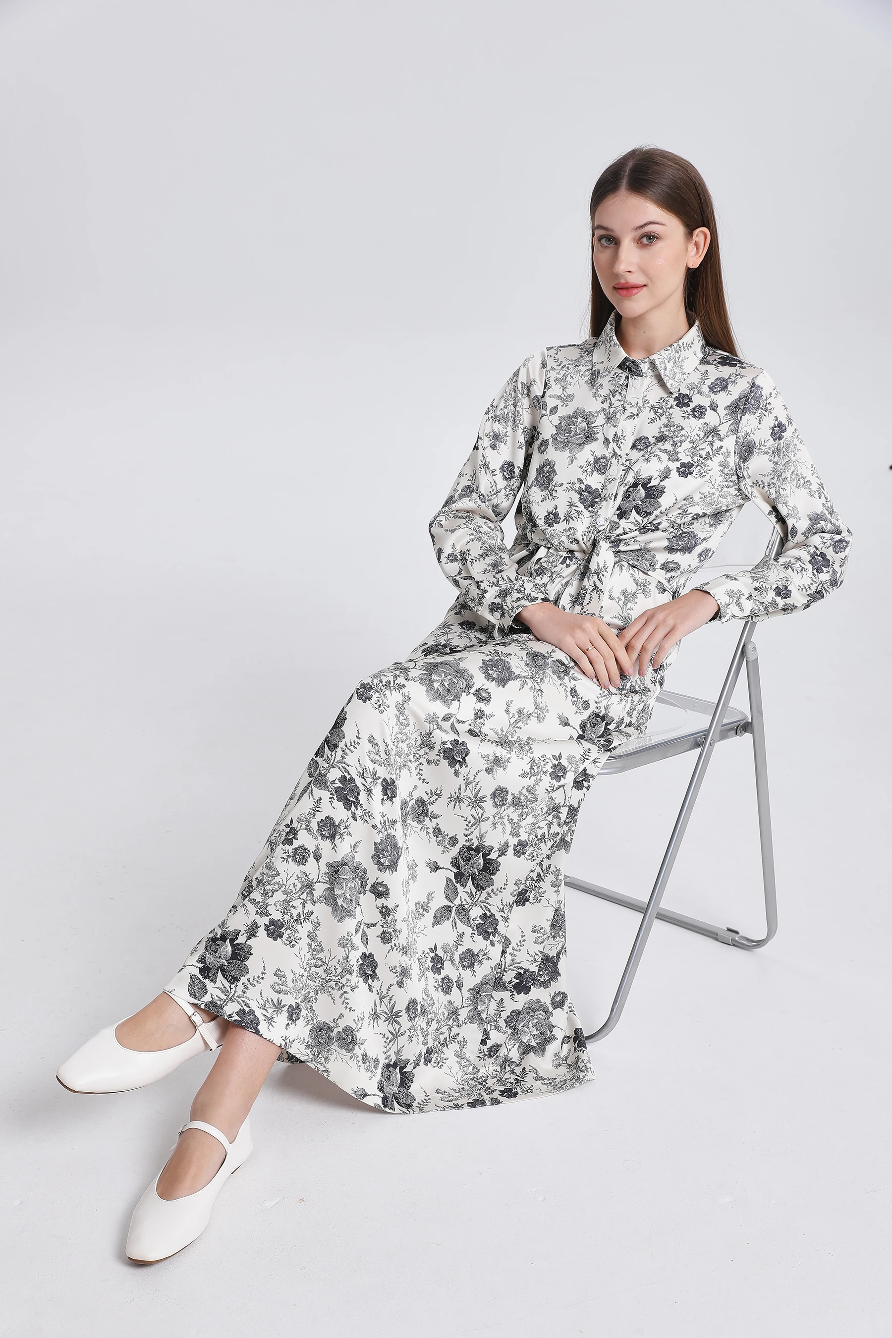 AP SS25 Women Floral Printing Satin Slip Dress Knitting Cardigan Elegant Skirt image 6