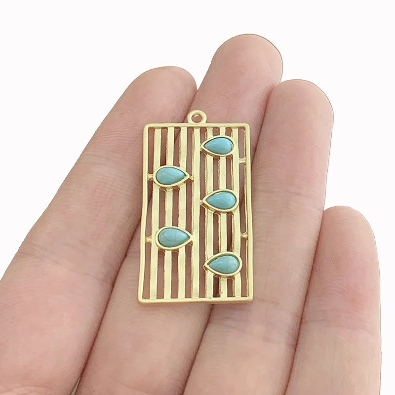 5 x Matt Gold Color Filigree Rectangle Charms Pendants for Earring Necklace DIY Jewelry Making Findings 20x37mm