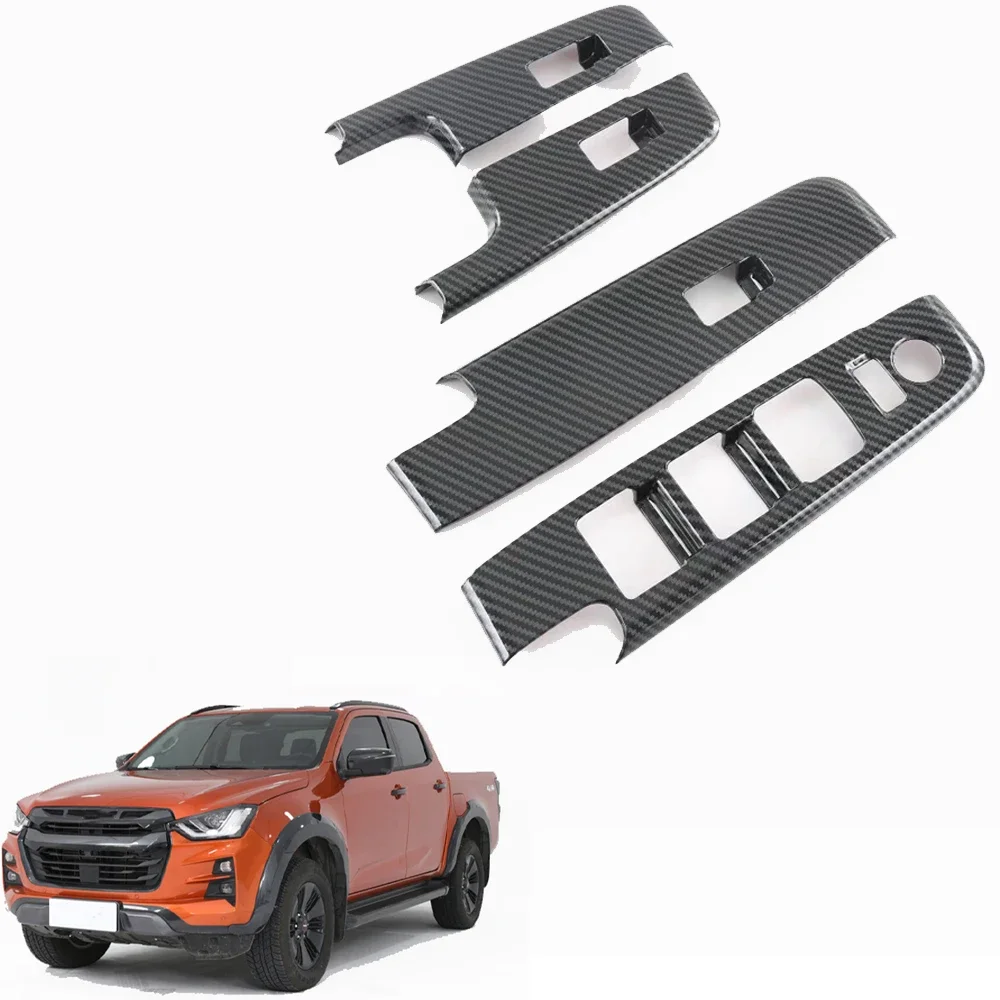For Isuzu D-MAX DMAX 2021 2022 2023 2024 2025 Car Accessories Carbon Fiber Window Rises Cover Glass Switch Trim Stickers