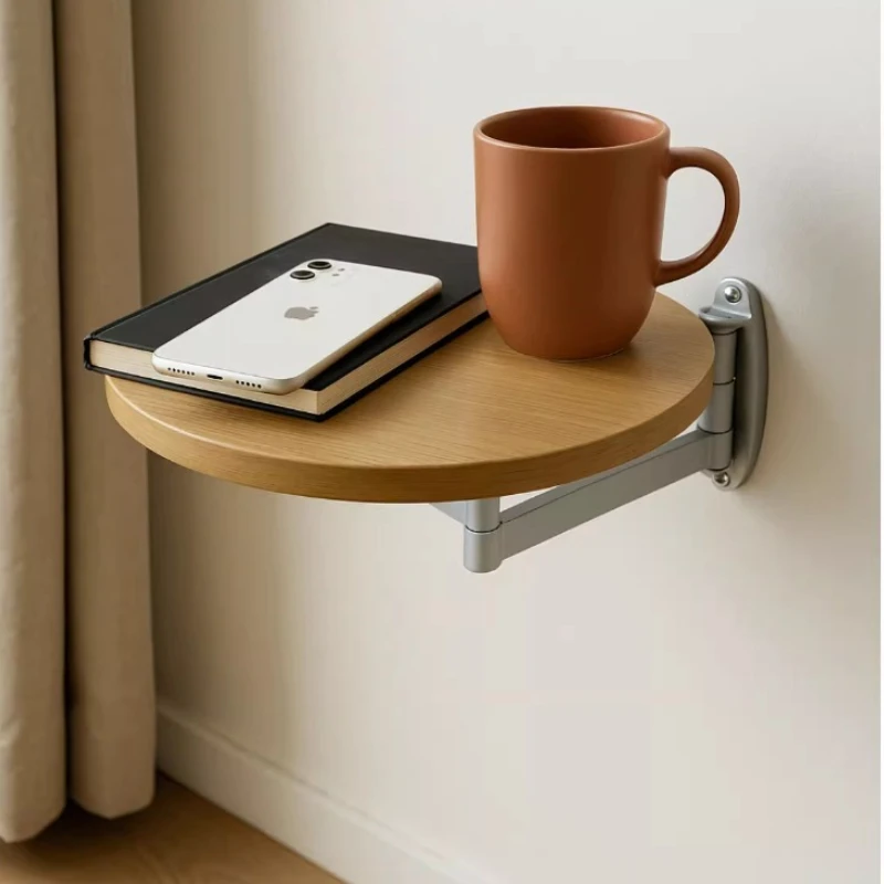 Fold Down Wall Mounted Desk Round Laptop Desk for Small Spaces Bedroom Bedside Floating Tray Multi-Functional Console Tables