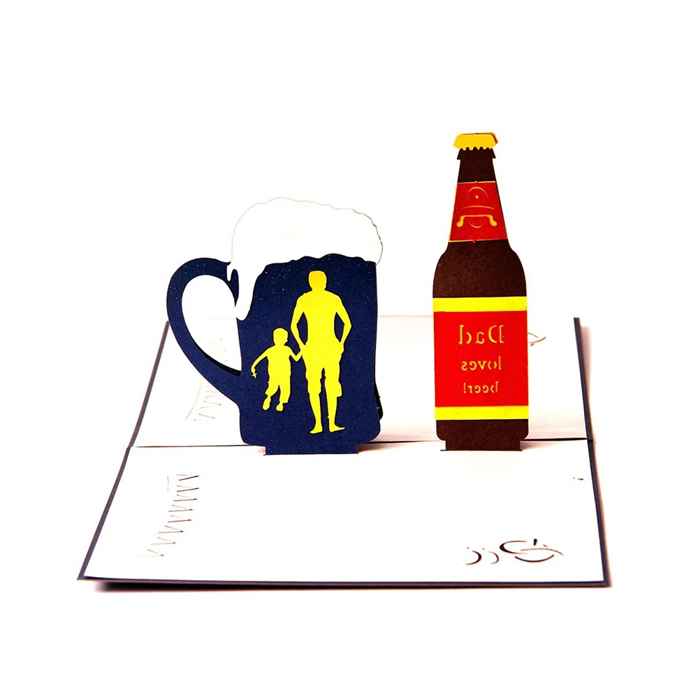 

Father's Day Creative Greeting 3D Up Dad Loves Beers Handmade Best Wish Kirigami Paper Craft (13 x 15.5 cm)