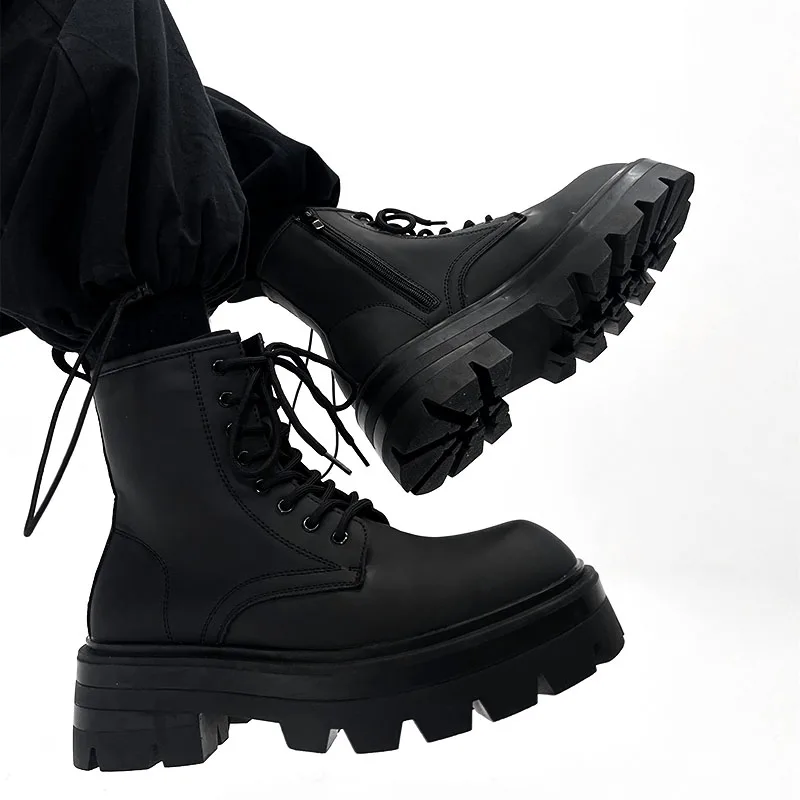 men's fashion punk rock platform boots black trendy original leather shoes cowboy autumn winter boot designer motorcycle botas
