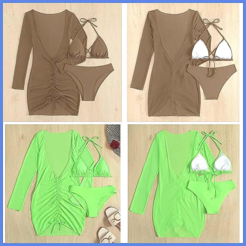 

Комплект бразильского бикини из 3 предметов для женщин, сексуальный купальник с высокой талией, пляжные купальные костюмы (Модель: 68)