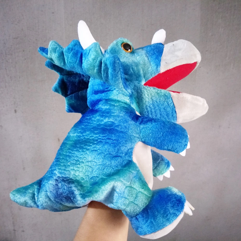 Marioneta de mano de dibujos animados, juguete de peluche, Triceratops, dinosaurio, animales, boca abierta, regalo suave relleno