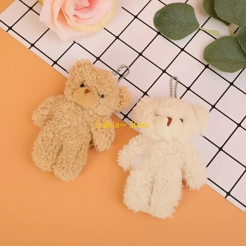 Y4QA Joint Bear Pendant Lovely Mini Bear Doll Plush Chain Backpacks Decors Handbag Accessories Kids Girl Birthday Gift