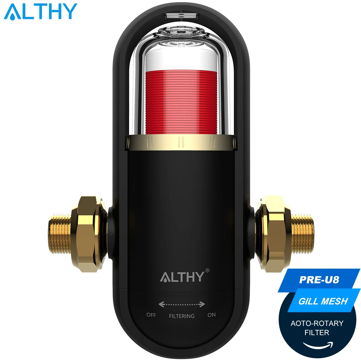 ALTHY PRE-U8 Bionic Gill + Stainless Steel Mesh Pre filter Whole House Spin Down Sediment Water Filter Purifier Backwash