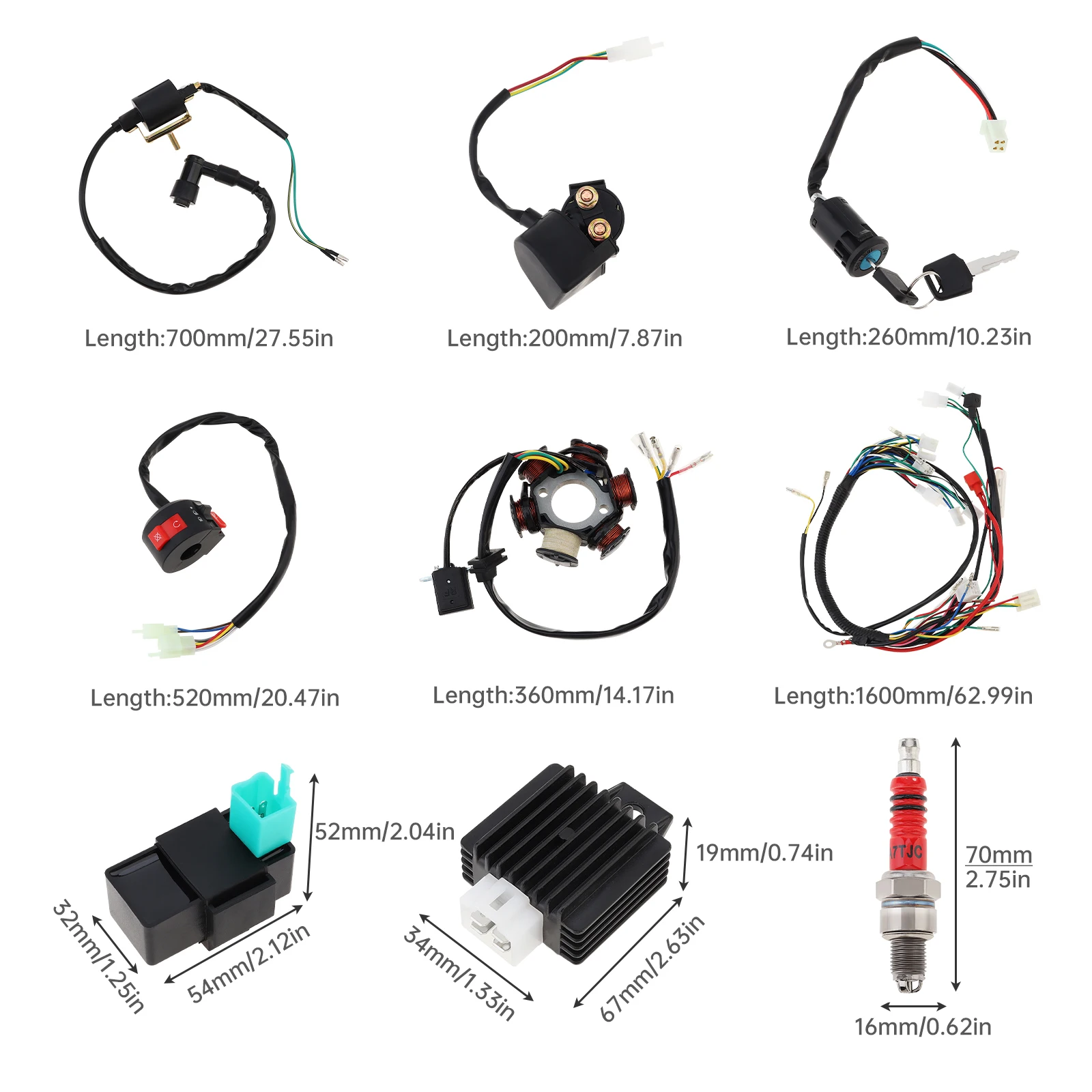 Motorcycle Ignition Coil CDI Solenoid Relay Wiring Harness for 4 Stroke 50cc 70cc 110cc 125cc ATV 4 Wheeler Quad Pit Dirt Bike