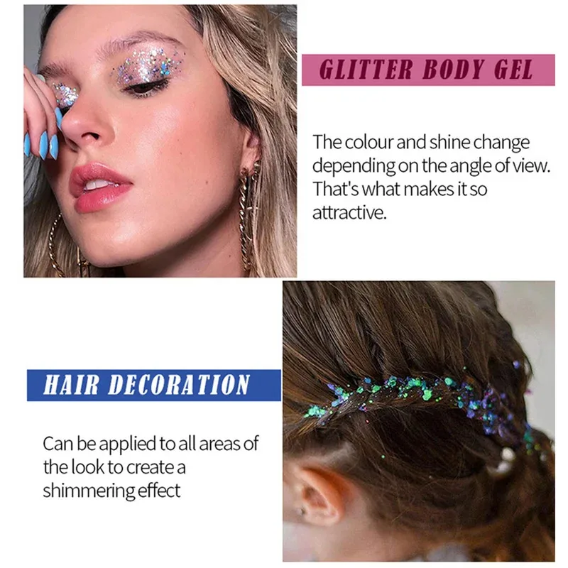 Paillettes holographiques 12 couleurs – Maquillage visage et corps double usage pour les fêtes