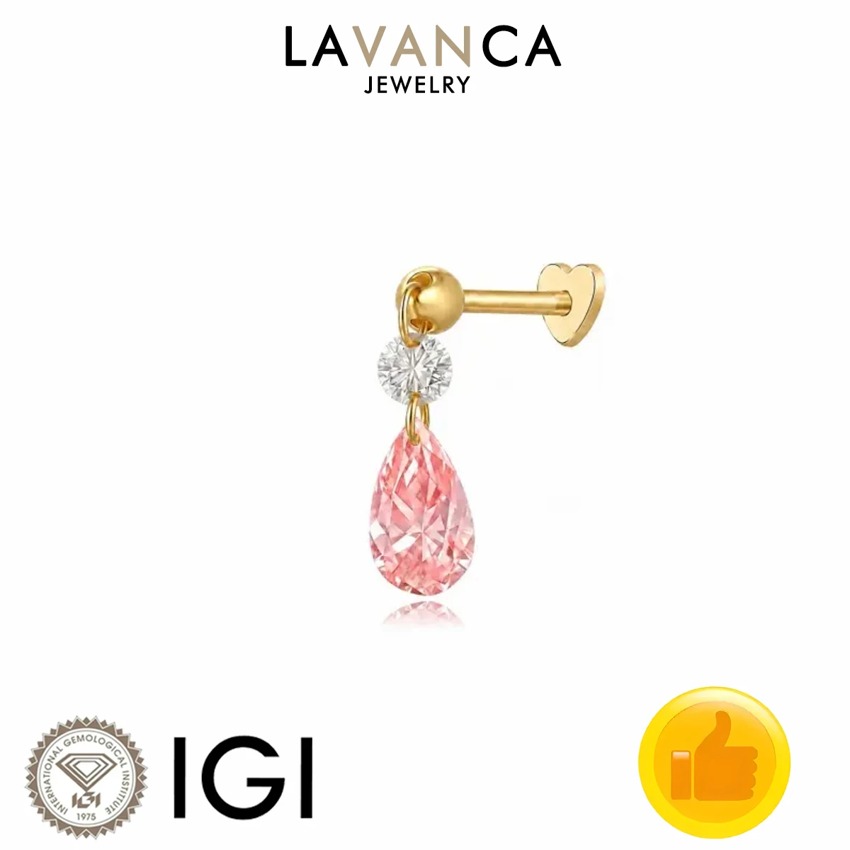 Round and Pink Pear Cut Lab Created Diamond Single Earring 9K/14K/18K Solid Gold Lab Diamond Floating Earring Fashion Jewelry