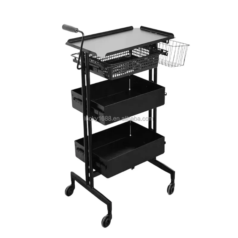New Arrive Personal Assistant Trolley Hairdressing Beauty Salon Rolling Auxiliary Cart with 4 Wheels Hair Salon Furniture Metal