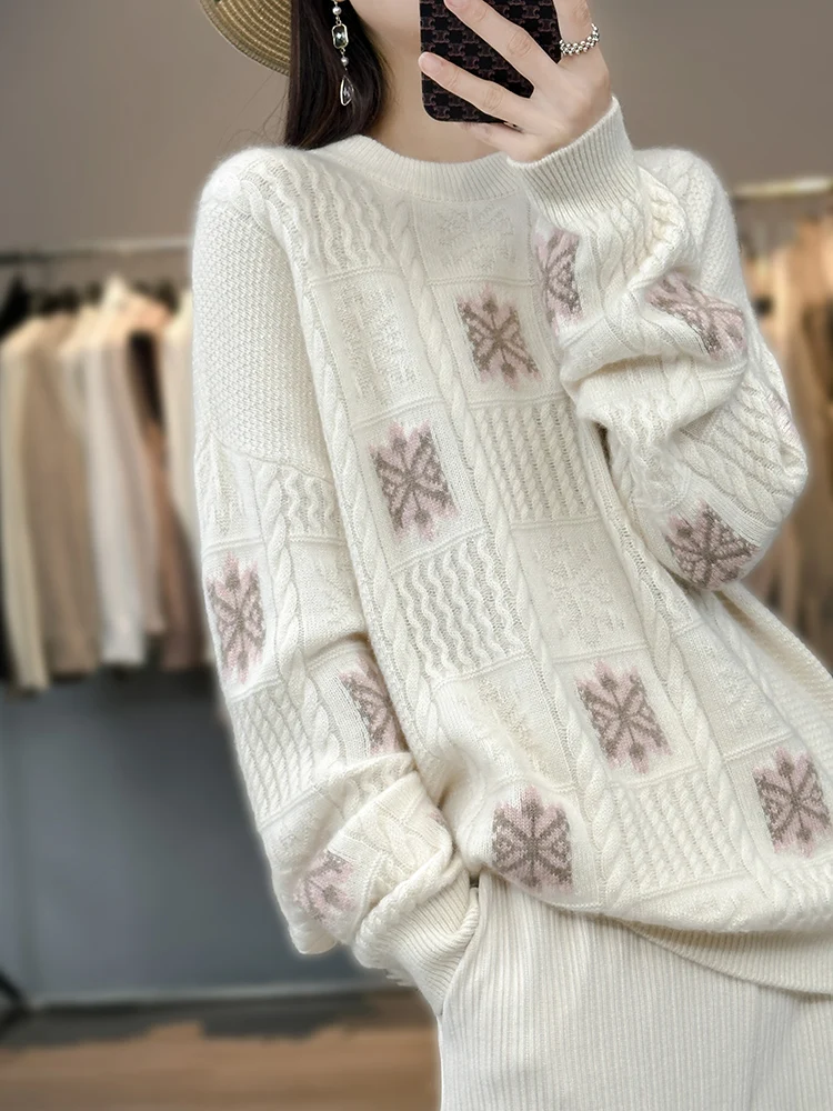 Herfst Winter Nieuwe 100% Kasjmier Wol Trui Vrouwen Crew Hals Trui Losse Veelzijdige Zachte Verdikte Knit Ondervacht Top Vrouwelijke