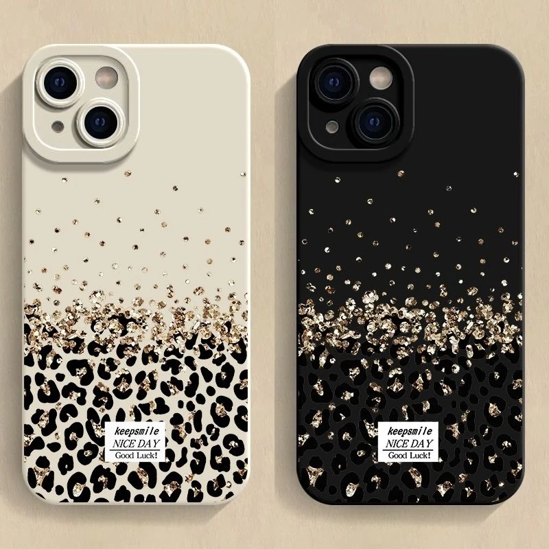 Gradient Gold Glitter Leopard Print Phone Case For Samsung S26 S25 FE S24 Plus S23 Ultra S22 Soft Silicone Shockproof Cover
