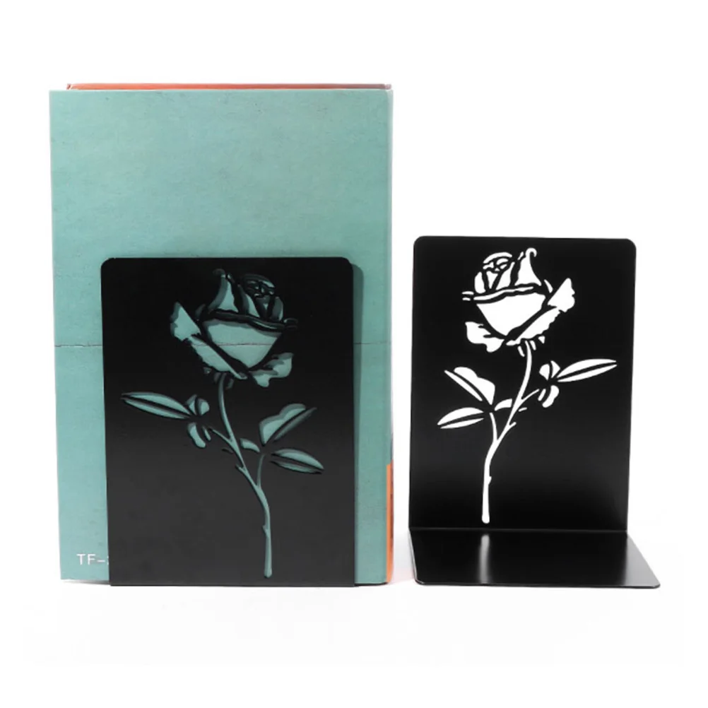 

2pcs Hollow Flowers 2 Metal Bookends Pcs Desk Book Storage Rack Accessories Home Office Classroom Library Storage Rack