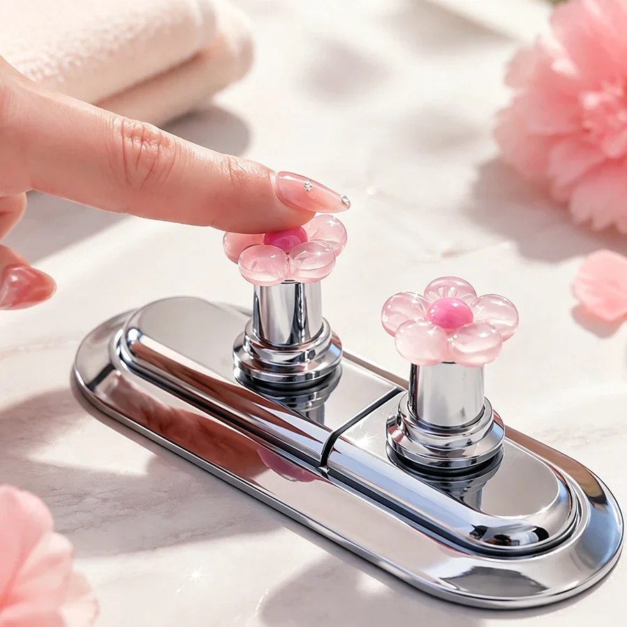 2Pcs Long‑Nail Friendly Toilet Flush Auxiliary Button, Cute Flower Shape Press Handle, Easy Push Lever for Home Bathroom Toilet