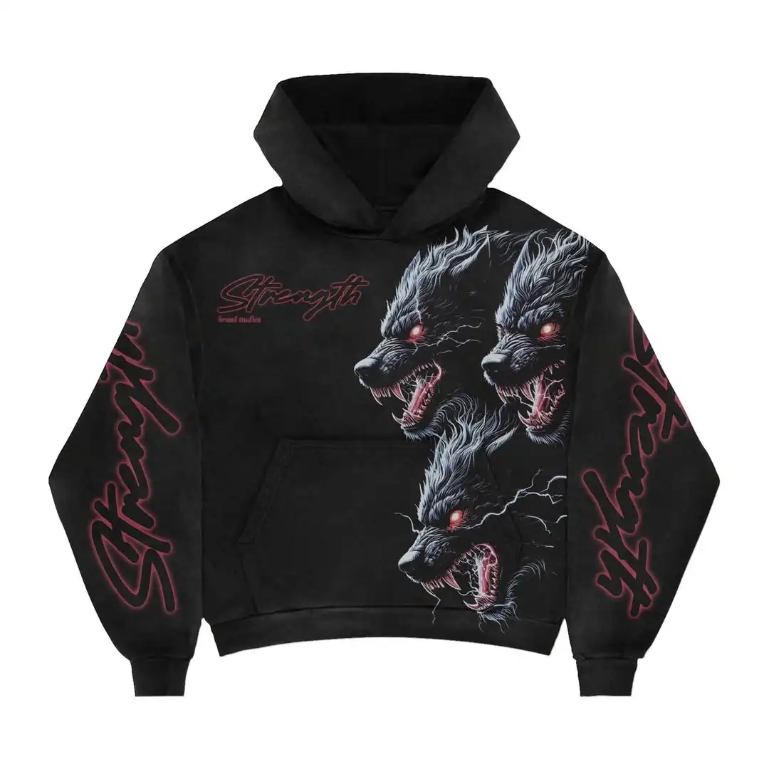 Autumn and winter fashion sportswear luxury brand ferocious bloodthirsty wolf letter hooded mens street hooded Harajuku clothing