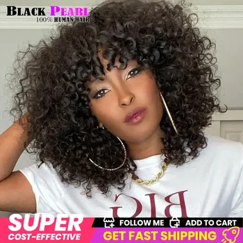 Black Pearl Curly Wigs Perruques Cheveux Humains Fringe Wig Jerry Curly Wig With Bangs Human Hair Short Pixie Cut Wigs Human Hai