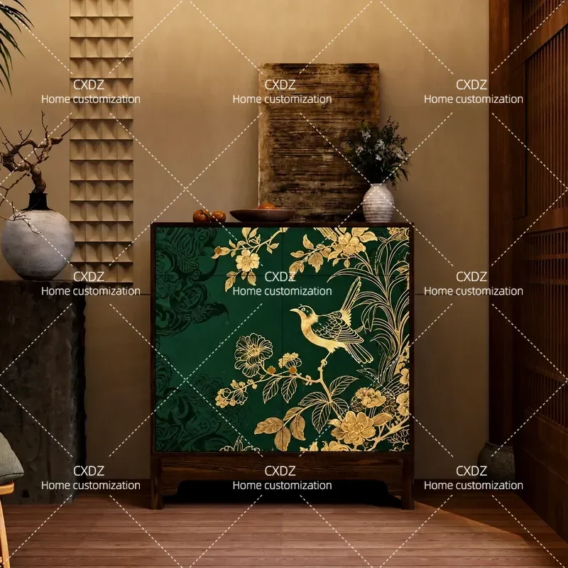Song-style aesthetics, solid wood, living room storage cabinet, dining side cabinet, integrated storage cabinet against the