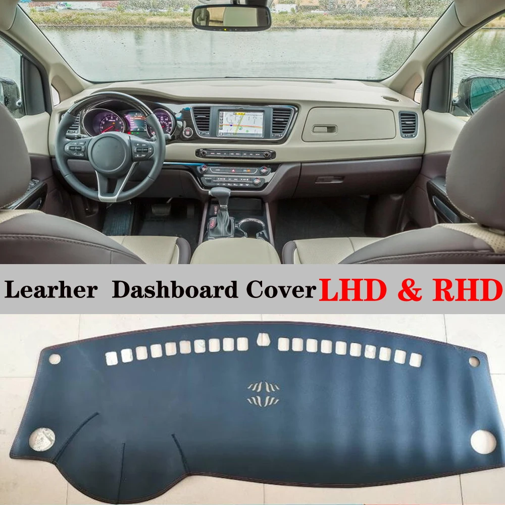 Leather Dashmat Automobile Dashboard Cover Dash Mat Anti-UV Carpet Car Accessories For Kia Carnival YP 2015 2016 2017 2018-2020
