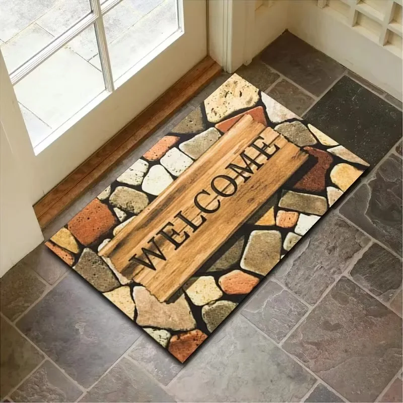 Welcome Design Door Mat Natural Style Non Slip Durable Entrance Rug Indoor Home Decor For Families Loving Welcome Accents
