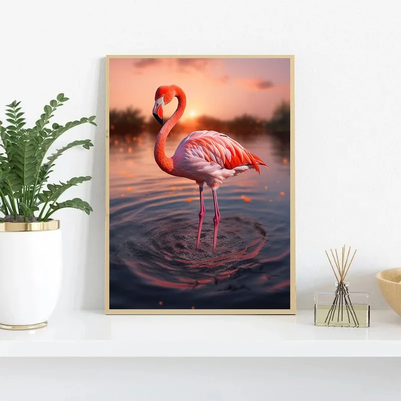 Beautiful Animal Bird Pink Flamingo Landscape Posters Prints Canvas Painting Wall Art Picture for Living Room Home Decoration