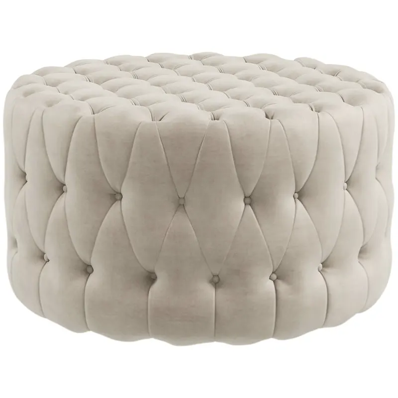 HOMCOM 31.5 Round Ottoman, Large Velvet-Feel Upholstered Foot Stool with Button Tufted Design and Padded Seat for Living Room, E