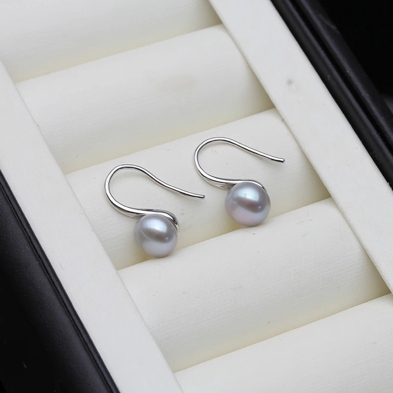Hochzeits-Ohrringe mit grauen Naturperlen, schwarze trendige 925er Sterlingsilber-Süßwasserperlen-Ohrringe für Damen – Detail 1