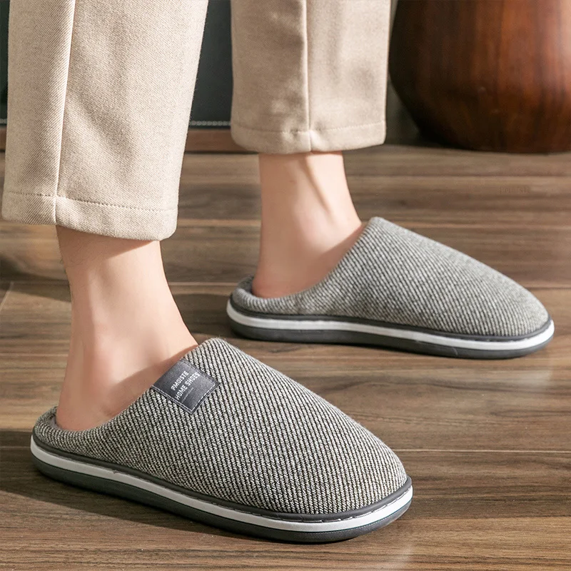 House Slippers For Man Knitted Memory Foam Winter Warm Cotton Slippers Male Soft Non-slip Household Indoor Shoes Large Size