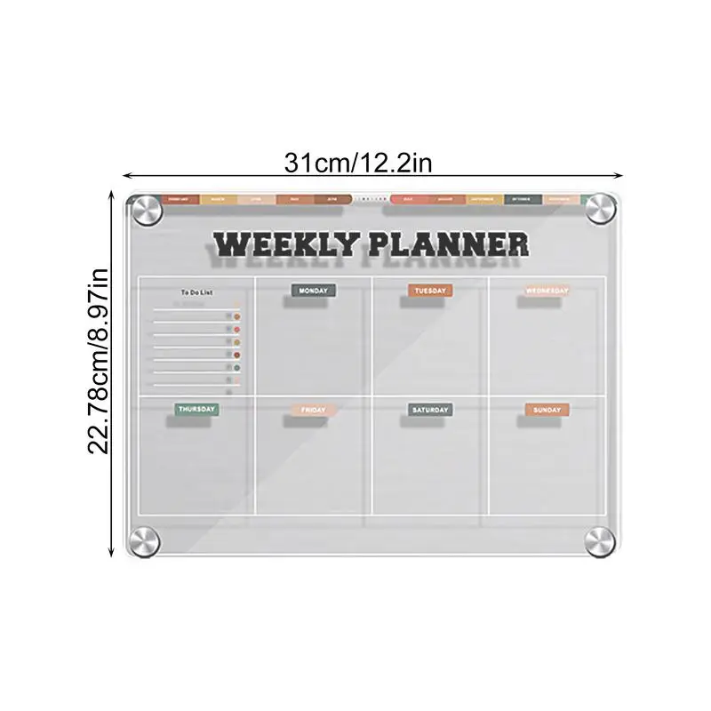 Magnetic Dry Erase Board For Fridge Reusable Refrigerator Calendar Planner Board 12x9in Acrylic Clear Message Board Fridge