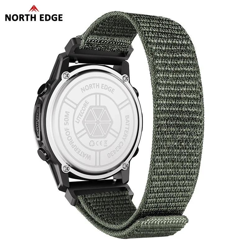 NORTH EDGE 2027 LITECORE Men's Digital Watch Sports Super Light Outdoor Compass Pedometer Waterproof 50M Electronics Wristwatch