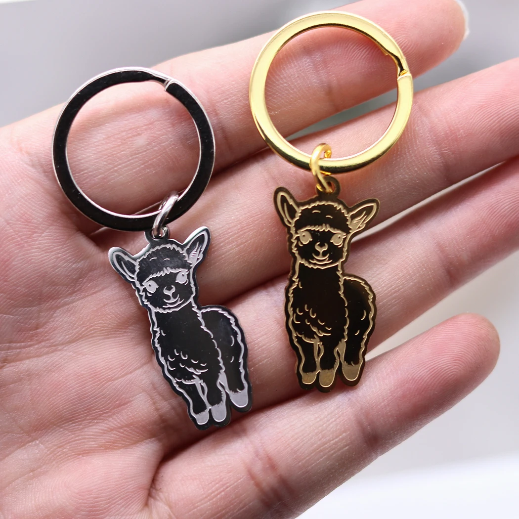 Lovely Alpaca Pendant Sheep  Animal Key Chain Key Ring Jewelry 316 Stainless Decorative Giften Men