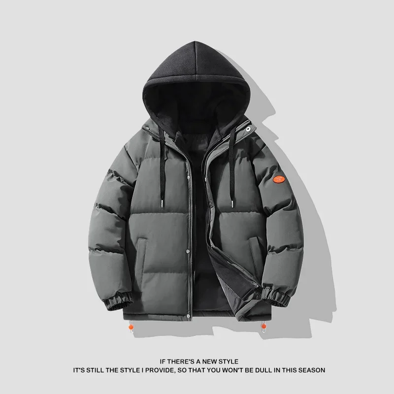 2023 Nieuwe Katoenen Jas Heren Winter Mode Verdikte Dons Katoenen Jas Capuchon Nep Twee Stukken Casual Katoenen Jassen Heren Parka