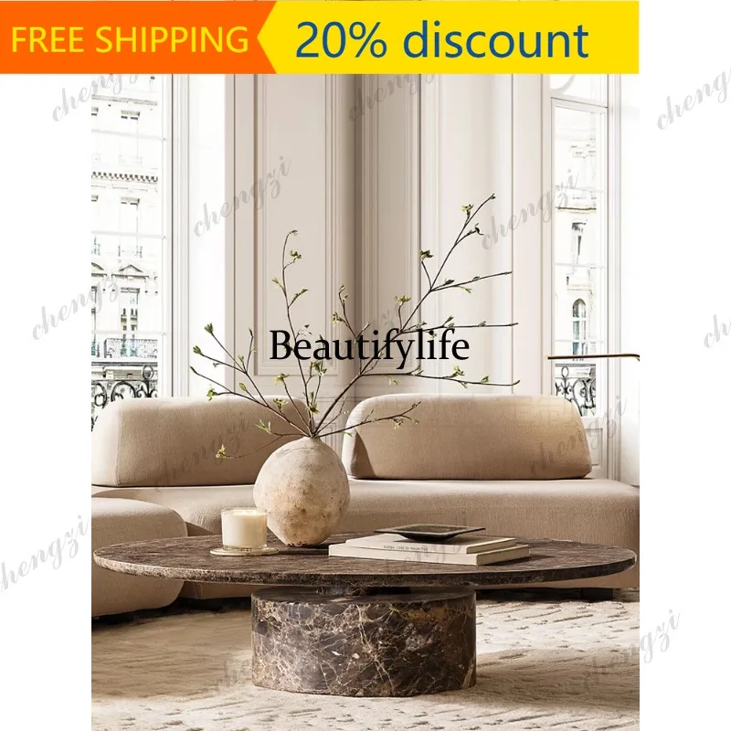 CC45  Wabi Sansan natural travertine marble coffee table living room designer round coffee table