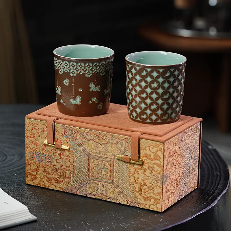 Retro Oriental Aesthetic Ceramic Coffee Cup Set Latte Art Tea Mugs Creative Cultural Gift For Wedding Housewarming Present